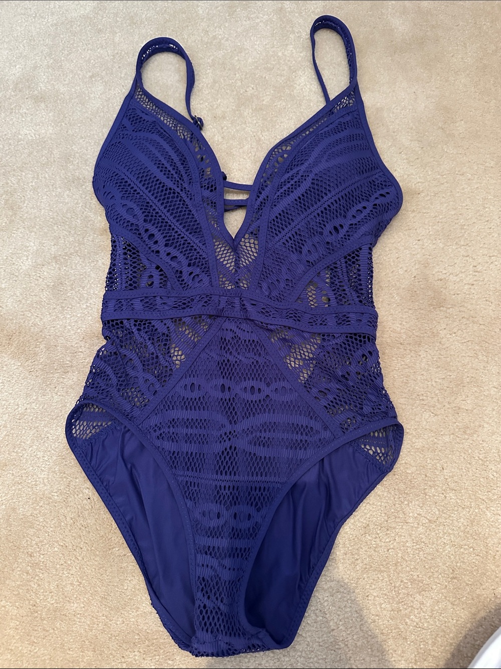 BECCA Purple Crochet-Trim One-Piece Swimsuit